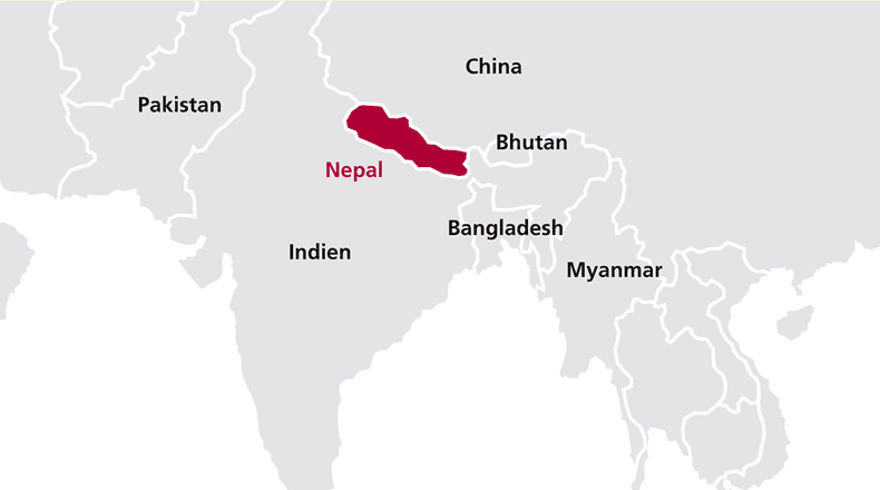 Weltkarte mit hervorgehobenem Nepal