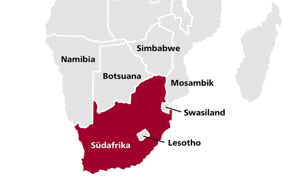 Weltkartenausschnitt Südafrika